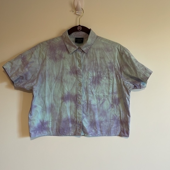 Empyre Tie Dye Boxy Top Oversized XS Button Front Short Sleeve Waist Blue - Picture 1 of 11